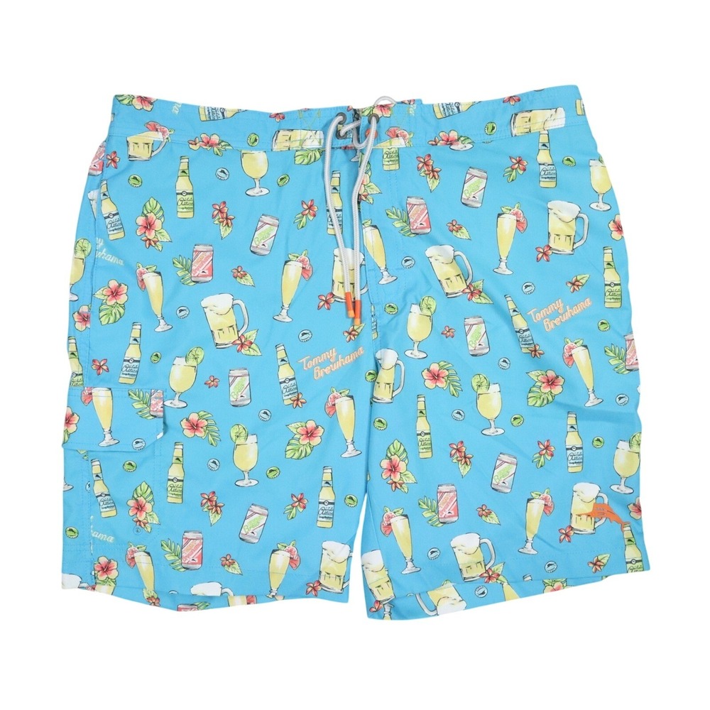 Tommy Bahama Tommy Brewhama Swim Trunks Mens XL Blue Beer Print 9in Board Shorts